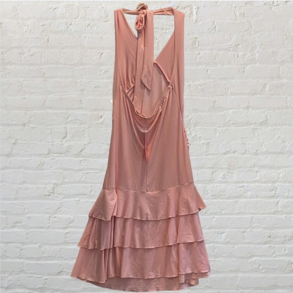 VOLUME ONE -- Halter Dress with Ruffled Skirt, Ties at Neck, Pink, Backless, NWT - Picture 10 of 16